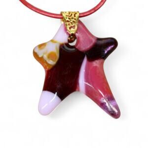 Pendant -Unique Red, Pink pendant on Leather Necklace.